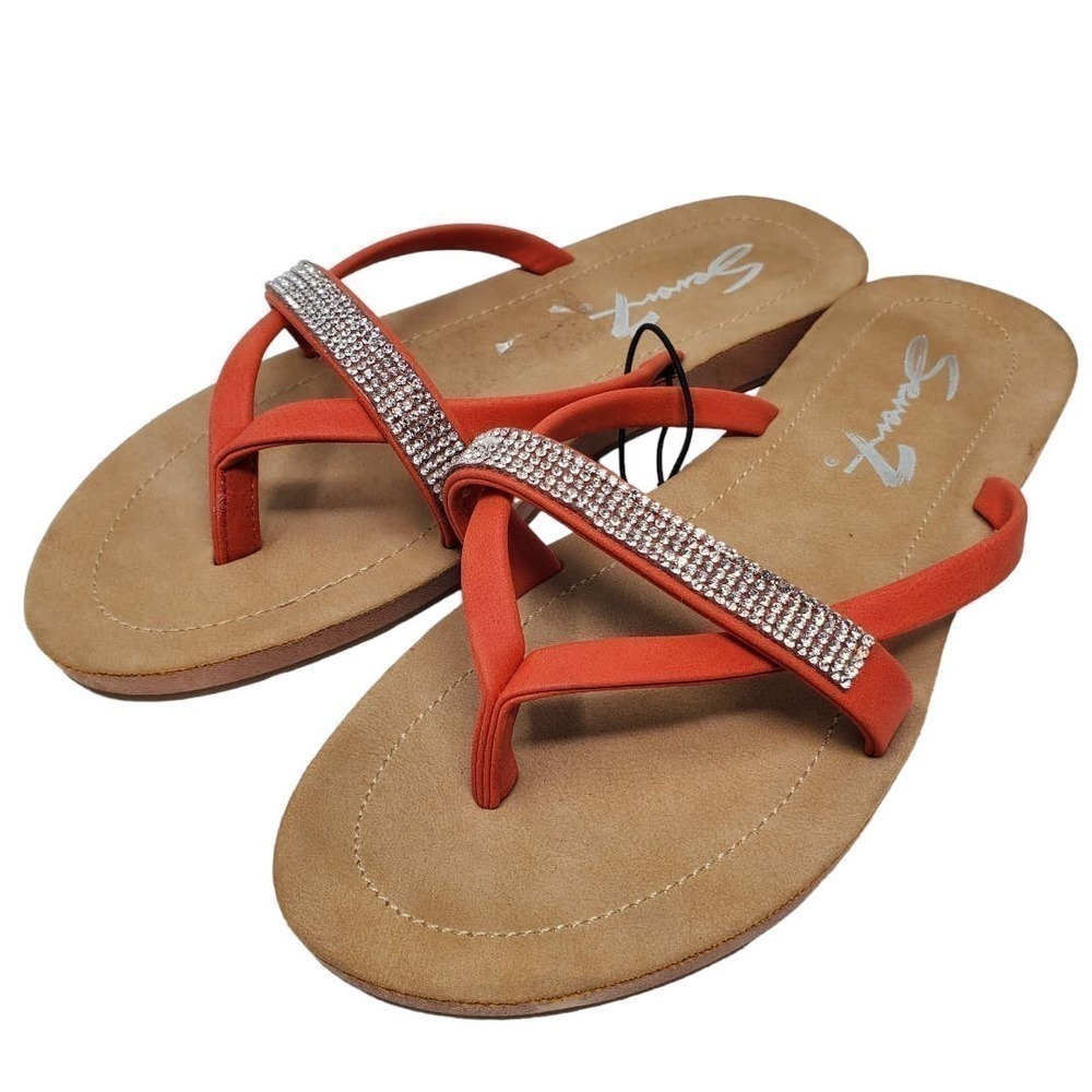 Seven 7 Rhinestone Bondi Caramel Flip Flops Sz 8 Slip-On Sandals Boho Glam